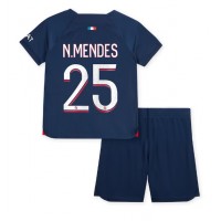 Paris Saint-Germain Nuno Mendes #25 Replika babykläder Hemmaställ Barn 2023-24 Kortärmad (+ korta byxor)